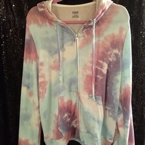 PINK tie-dye zip up hoodie